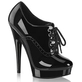 6 Inch (152mm) Heel, 1 Inch (25mm) Platform Black Patent Lace-Up Bootie